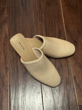 Via Spiga | Natural Beige Woven Mule Slides - Size 7.5 EU 37.5